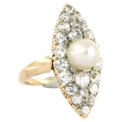 18-karätiger Bicolor-Ring mit Perle und Diamanten im Old-Mine-Schliff bis zu 2,00 Karat – 18-karätiges Gold