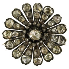 VICTORIAN Brooch with rose cut diamonds up to 5.50ct 14k gold, silver 14.6 gram