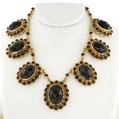 HIGH Victorian Choker with rose cut garnet, 14k gold - 42 cm