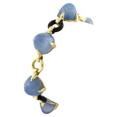 Braccialetto con calcedonio blu e onice, lungo 17,5 cm, 28,0 grammi, oro 18 carati