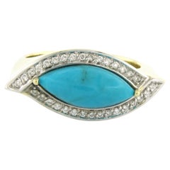 Ring with turquoise and brilliant cut diamonds up to 0.15ct 14k gold 8.6 grams