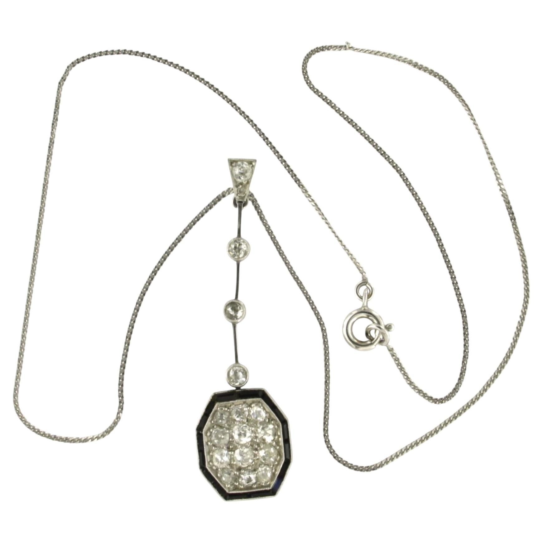 Collier et pendentif ART DÉCO avec saphir et diamants taille « old mine », en or 18 carats