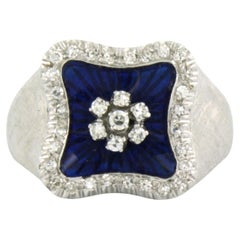 Ring mit blauer Emaille und Diamanten im Einfachschliff bis zu 0,30 Karat, 18 Karat Gold, 8,2 Gramm