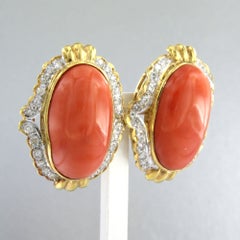 Earrings with coral and single cut diamonds up to 1.00ct 18k gold 23.7 grams