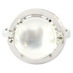 Ring with moonstone and single cut diamonds up to 0.05ct 14k gold 6.6 grams