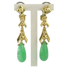 Boucles d'oreilles en jade et or 14 carats, 8,6 grammes