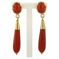 Dangle earrings with coral - 6.9 grams - 18k gold