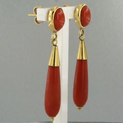 Dangle earrings with coral - 6.9 grams - 18k gold