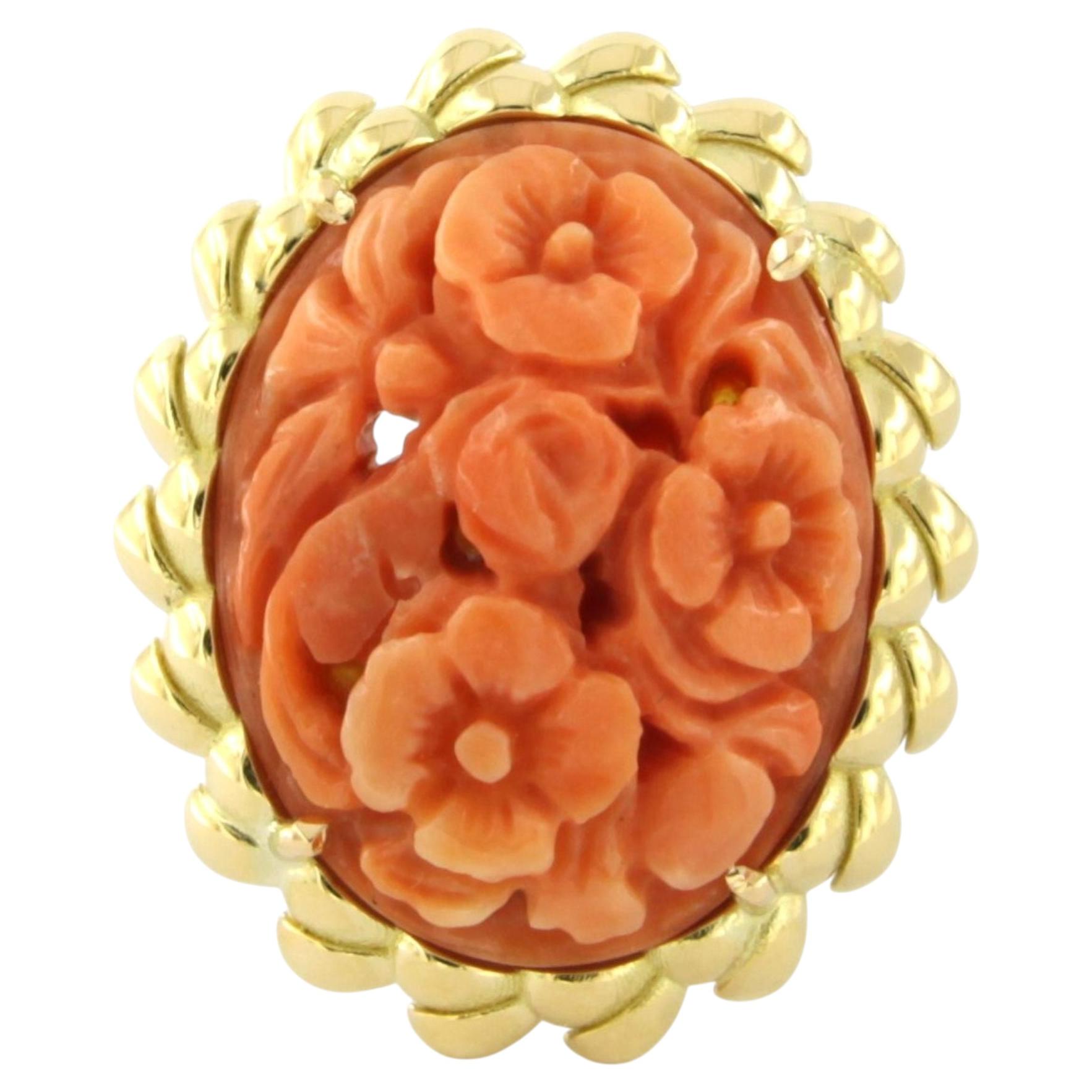 Victorian ring with coral 18k gold 13.2 grams For Sale