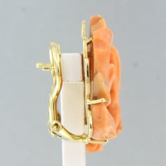 Earrings with flower carved coral 14k gold 10.6 gram