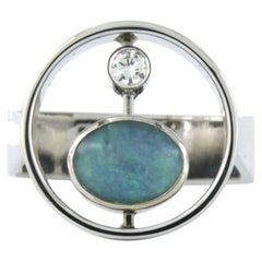 Ring with opal and brilliant cut diamond up to 0.08ct 14k white gold 11.9 grams