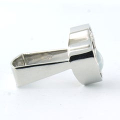Ring with opal and brilliant cut diamond up to 0.08ct 14k white gold 11.9 grams