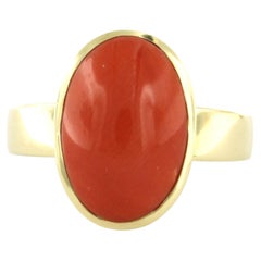 Anello in oro giallo 14k con corallo - 6,1 grammi - misura USA 8 - EU 18,25 (57)