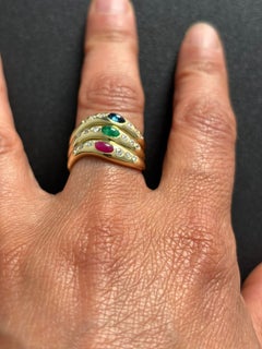 Ring with emerald, ruby, sapphire and brilliant cut diamonds 18k gold 8.7 gram