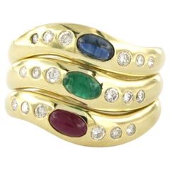 Ring with emerald, ruby, sapphire and brilliant cut diamonds 18k gold 8.7 gram