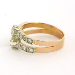 Art Nouveau 18k Gold Silver Cocktail Ring with 1.00ct Diamonds, 1920