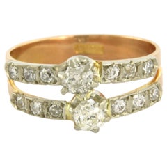 Art Nouveau 18k Gold Silver Cocktail Ring with 1.00ct Diamonds, 1920