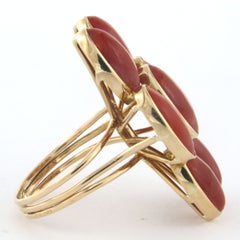 14k Yellow Gold Coral Cocktail Ring, Cabochon Cut, Netherlands, 1990