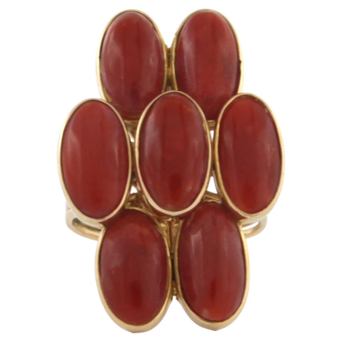 14k Yellow Gold Coral Cocktail Ring, Cabochon Cut, Netherlands, 1990 For Sale