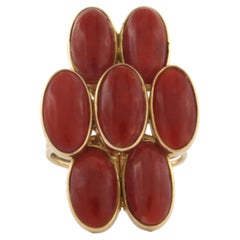 14k Yellow Gold Coral Cocktail Ring, Cabochon Cut, Netherlands, 1990