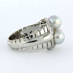 Anillo de estilo Art Nouveau con perlas y diamantes de talla «old mine» de hasta 0,40 ct, en oro de 18 k