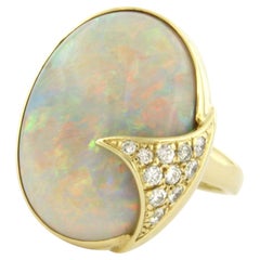 Ring mit Opal und Diamanten im Brillantschliff bis zu 0,30ct 14k Gold 11,0 Gramm