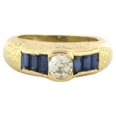 Vintage-Ring mit Saphir und Diamant im Old-Mine-Schliff bis zu 0,60 ct, 18-karätiges Gold, 7,0 g
