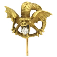 FRENCH ART NOUVEAU 18k gold pin diamond up to 0.08ct Chimera dragon