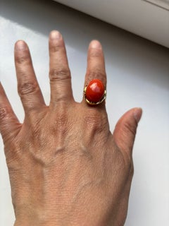 Anello vittoriano in oro 14k con corallo - 8,1 grammi - misura anello USA 8 - UE 18,25 (57)