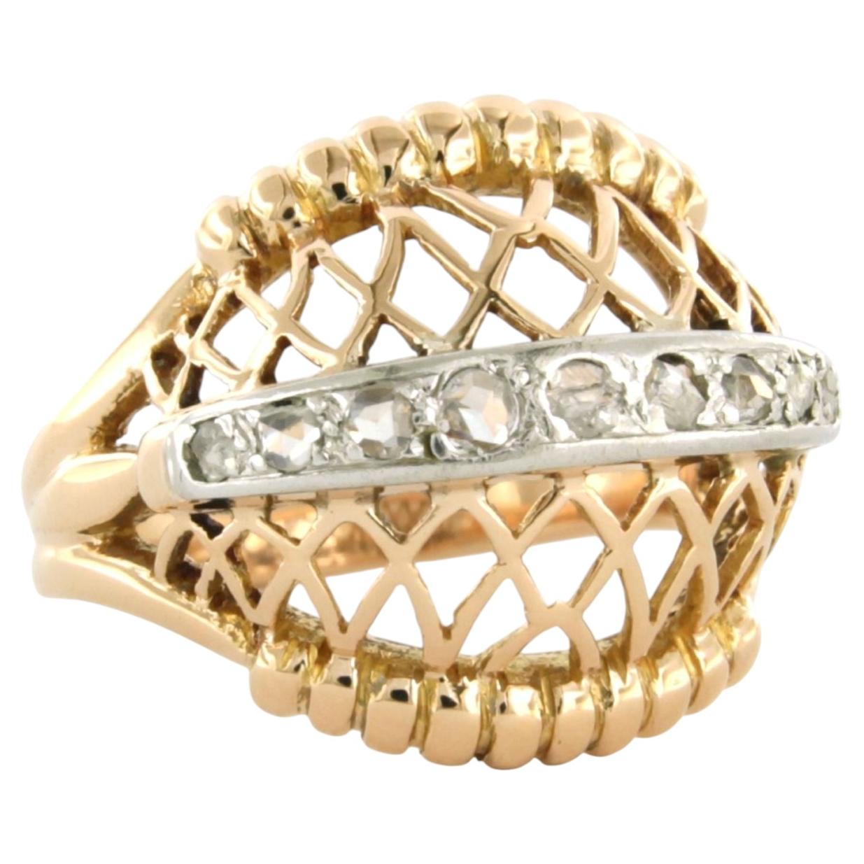 RETRO cocktail ring with rose cut diamonds up to 0.20ct 8k gold 8.1 grams For Sale