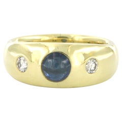Ring with sapphire and brilliant cut diamonds up to 0.20ct 14k gold 11.0 grams
