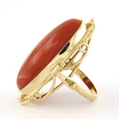 HIGH VICTORIAN Ring with coral 14k yellow gold 17.5 grams