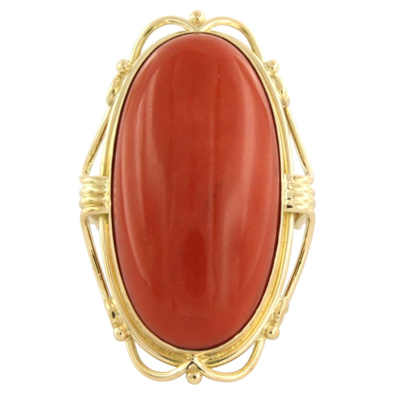HIGH VICTORIAN Ring with coral 14k yellow gold 17.5 grams For Sale
