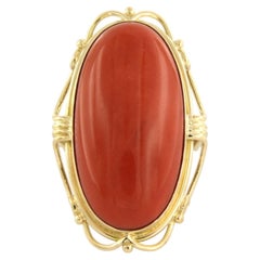 HIGH VICTORIAN Ring with coral 14k yellow gold 17.5 grams