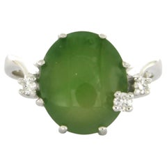 Cocktail ring with jade and brilliant cut diamond up to 0.10ct 14k gold 3.4 gram