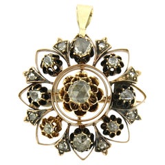 Victorian brooch/ pendant with rose cut diamonds up to 0.30ct 14k gold 9.9 grams