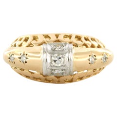 RETRO ring with single cut diamond up to 0.35ct 14k gold with platinum 7.8 grams