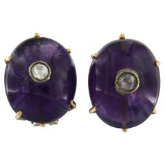 Pendientes con amatista y diamantes de talla rosa de hasta 0,30 ct, oro de 18 k, 27,1 gramos