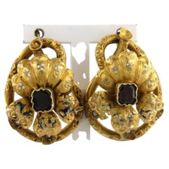 Antichi orecchini a fiore in oro 14kt con granato, CIRCA 1880