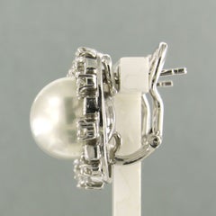 Boucles d'oreilles avec perle et diamant taille baguette et brillant jusqu'à 2,40ct or 18k