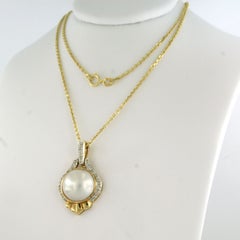 Collier et pendentif avec perle et diamants taille unique jusqu'à 0,05ct or 14k
