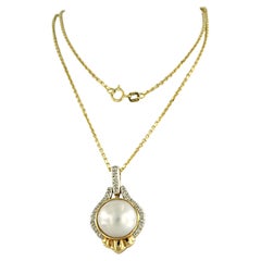Collier et pendentif avec perle et diamants taille unique jusqu'à 0,05ct or 14k