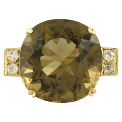 Anello COCKTAIL con citrino e diamanti a taglio "old mine" fino a 0,50 ct, in oro 14k