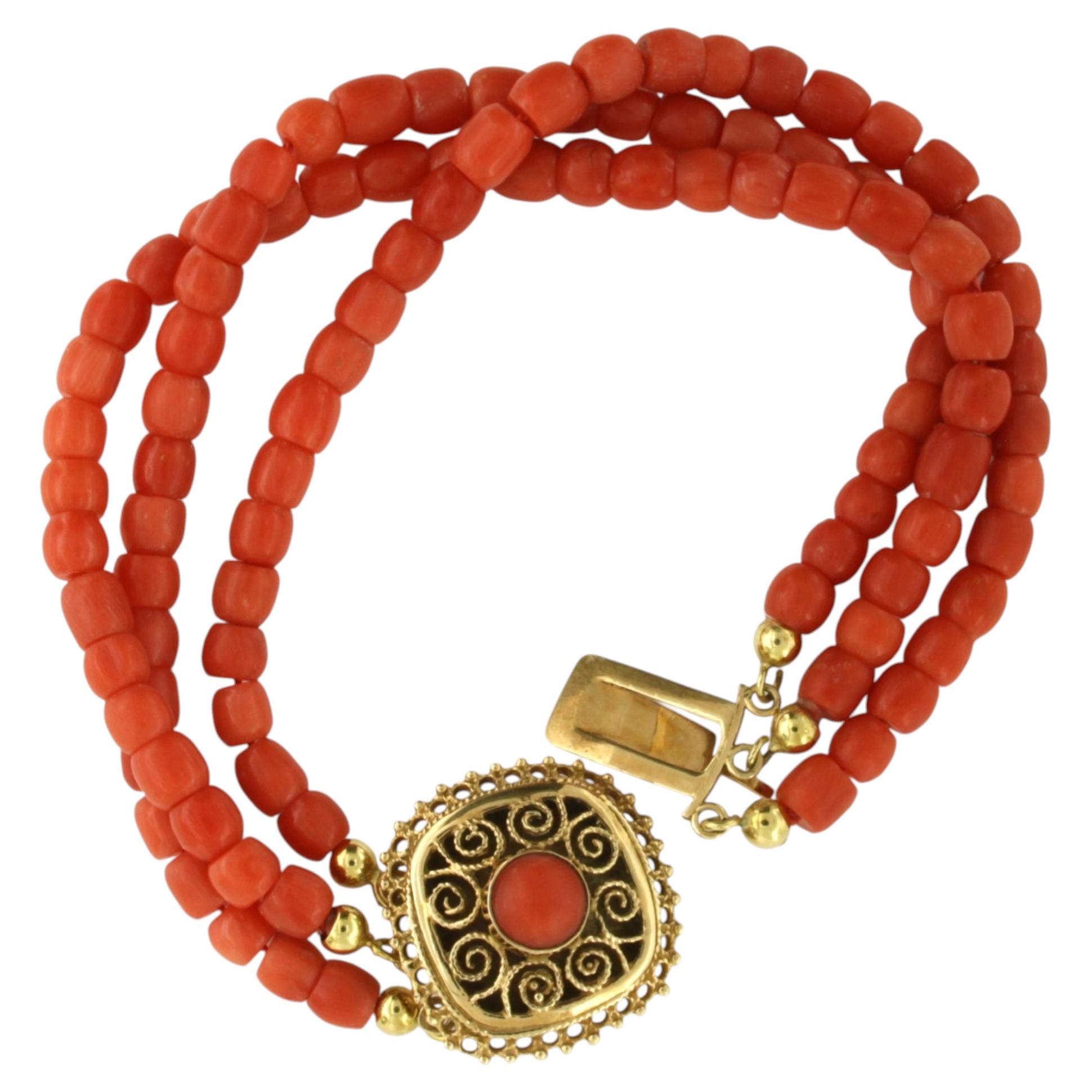 HIGH VICTORIAN bracelet with coral beads 14k gold 29.0 grams For Sale