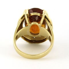 ANTIQUE ring with Madeira citrine and single cut diamond 18k gold 11.6 grams
