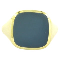 14k Yellow Gold Signet Ring with Blue Layered Stone, 9.5 grams