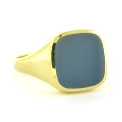 14k Yellow Gold Signet Ring with Blue Layered Stone, 9.5 grams