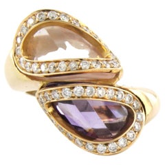 SUPERORO Ring mit Amethyst, Quarz und Diamant im Brillantschliff 0,50ct 18k Gold