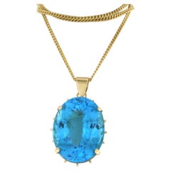 Halskette und Anhänger mit Schweizer Blautopas bis zu 100ct 18k Gold 55,4 Gramm