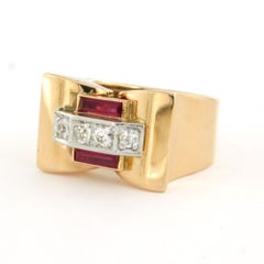 RETRO ring with ruby verneuille and old European cut diamonds 18k gold, platinum